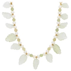 Moonstone, Pearl and Tourmaline Necklace in 9 Karat Yellow Gold