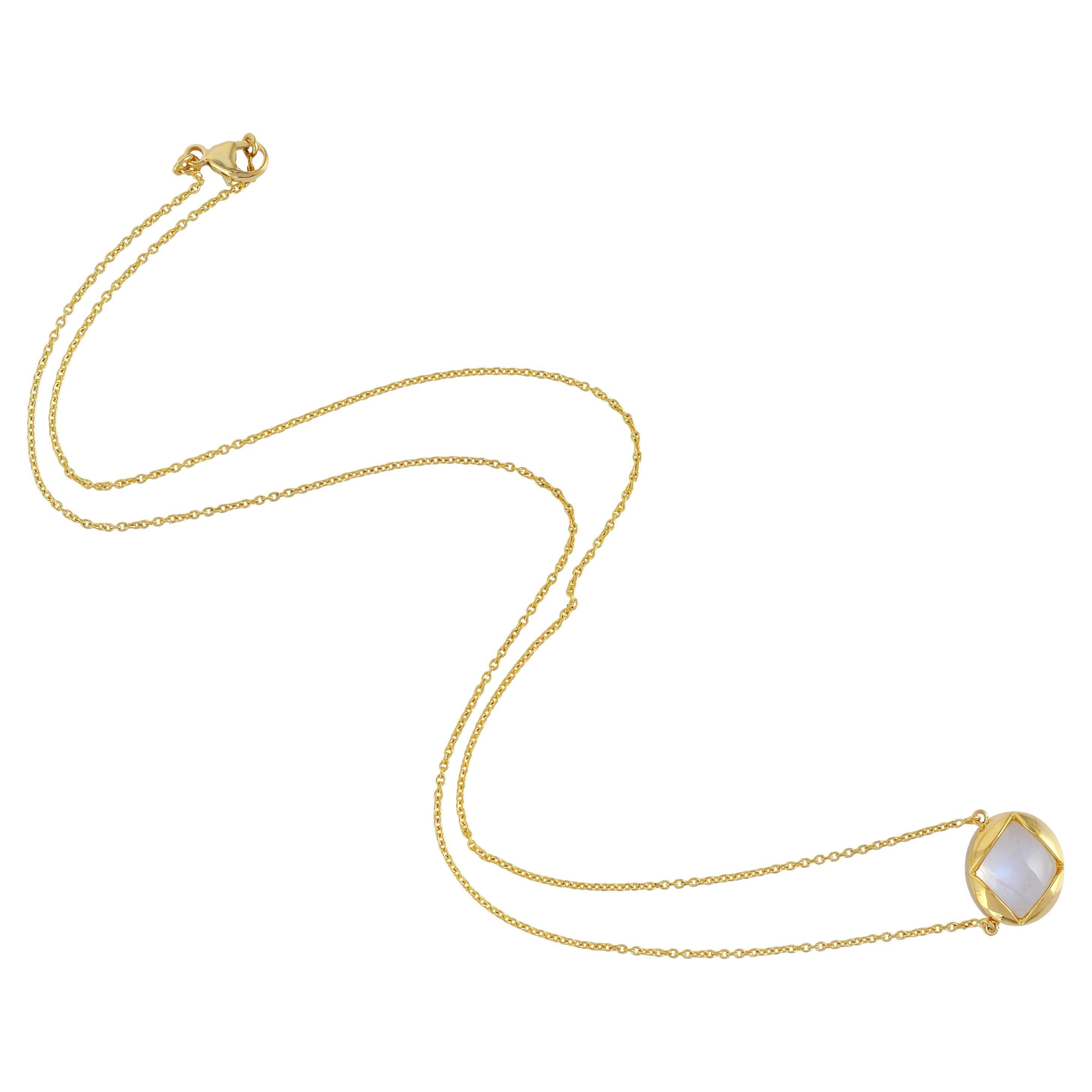Moonstone Pendant Chain Necklace Made In 18k yellow Gold