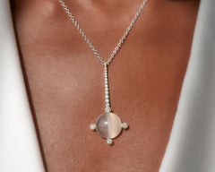 Wendy Brandes Moonstone and 0.45 TCW Diamond Pendant Necklace in 18K White Gold