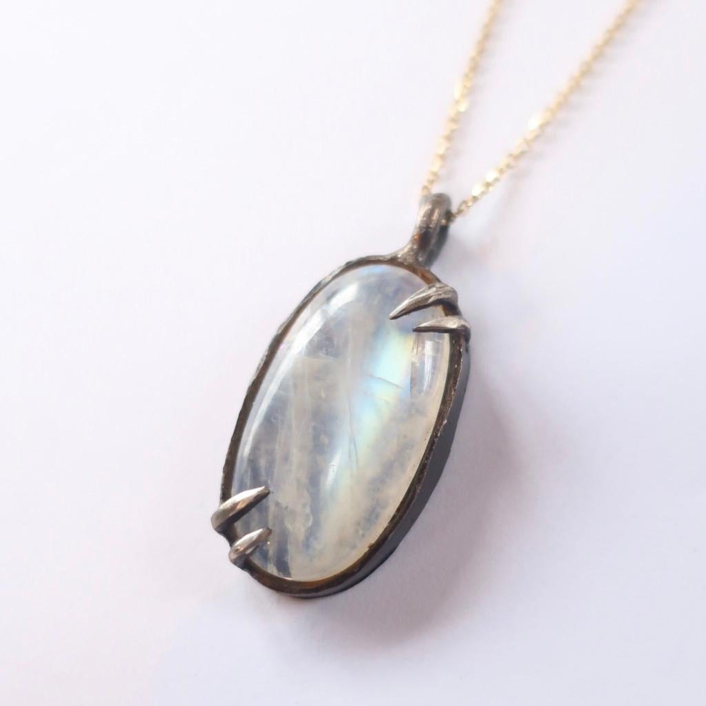 Artist Moonstone Pendant on a 14 Karat Solid Gold Chain