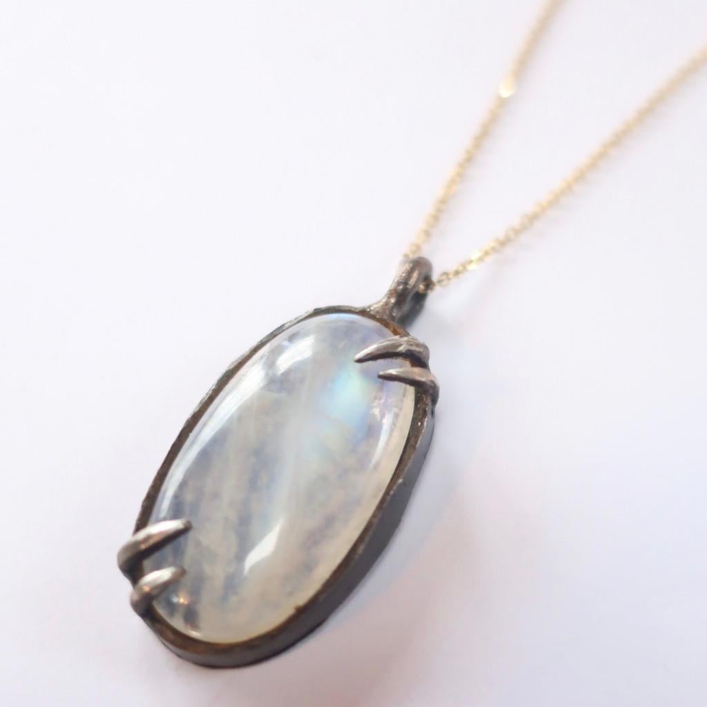 Cabochon Moonstone Pendant on a 14 Karat Solid Gold Chain