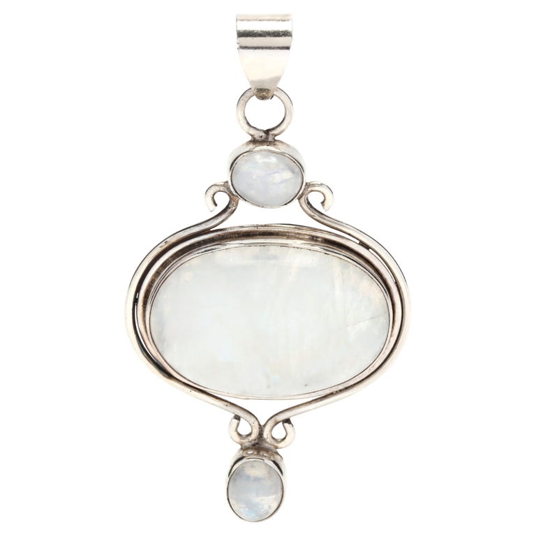 Moonstone Pendant, Sterling Silver, Full Moon Pendant For Sale at 1stDibs