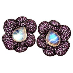 Moonstone Pink Sapphire 18k Rose-Gold Floral Earrings