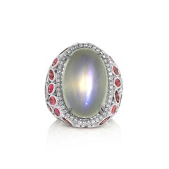 Moonstone Pink Spinel Diamond and White Gold Statement Ring