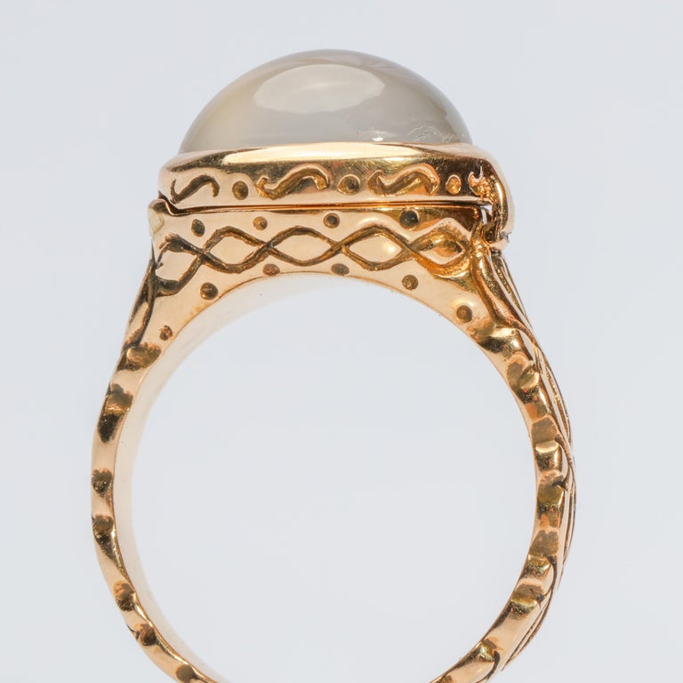Natural Moonstone Poison Ring . Gold Moonstone Hidden Box Ring