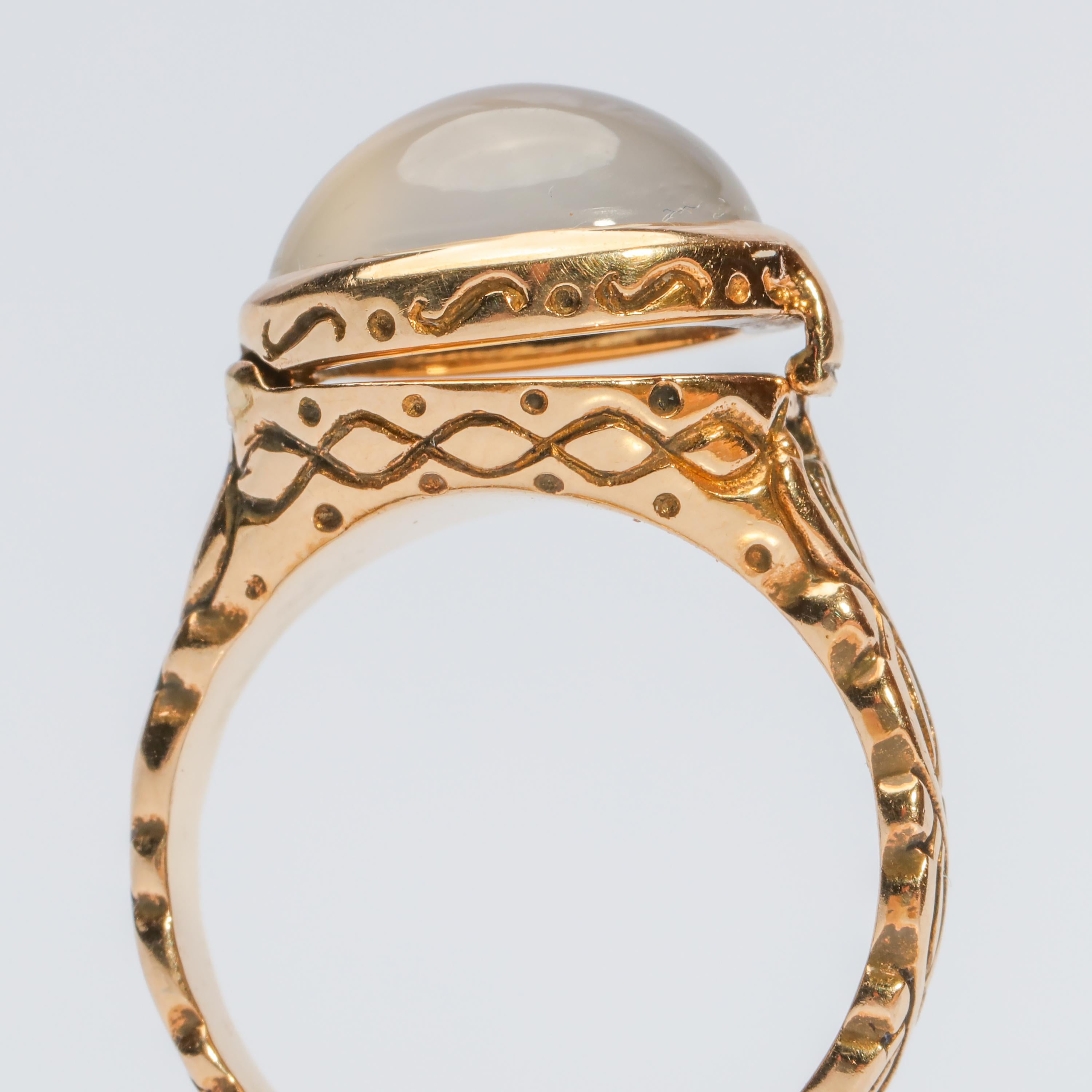 Women's or Men's Moonstone Poison Ring with Spectacular Twist