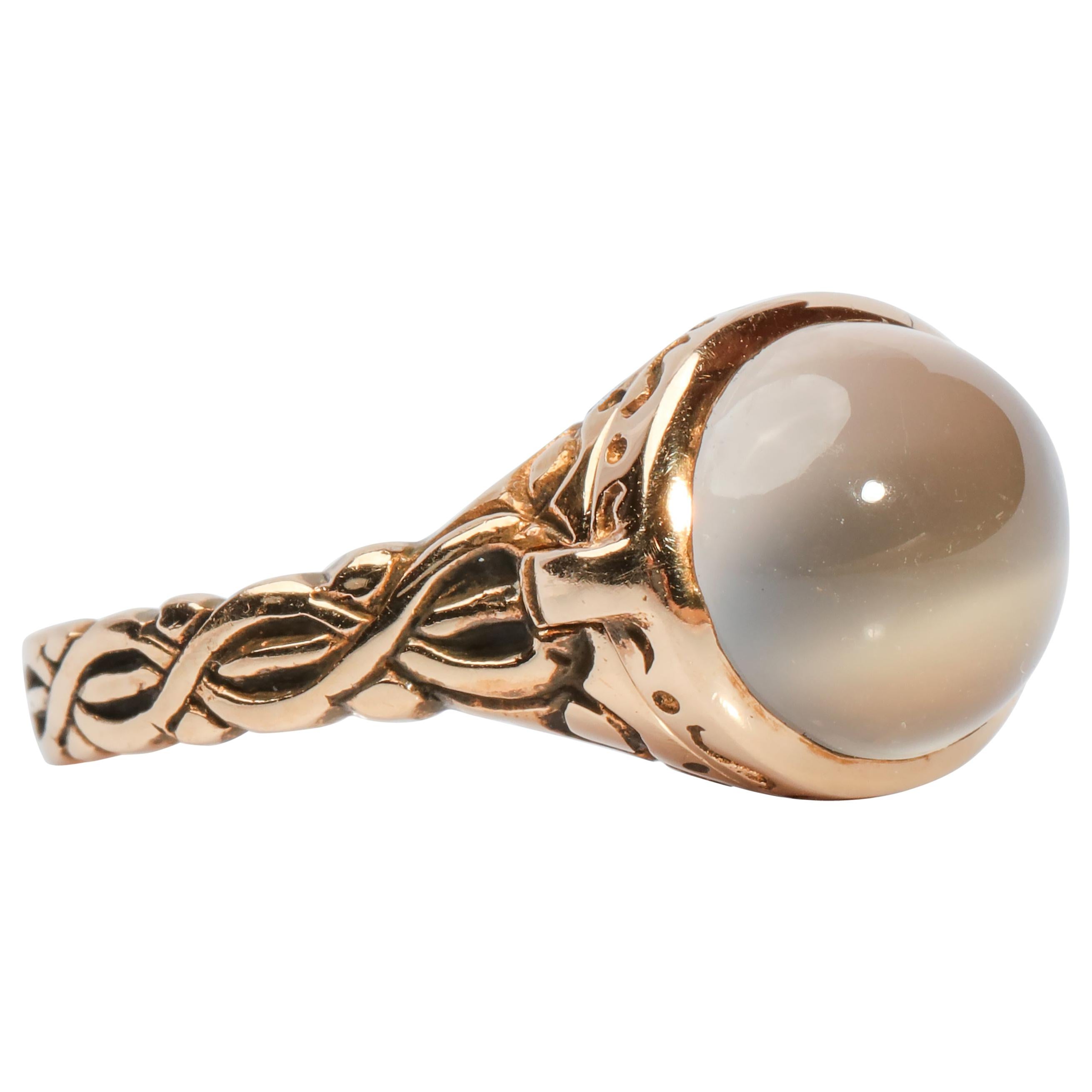 Moonstone Poison Ring with Spectacular Twist