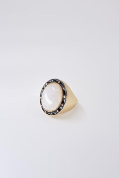 Moonstone Ring Cabochon Cocktail Ring Black Enamel J Dauphin