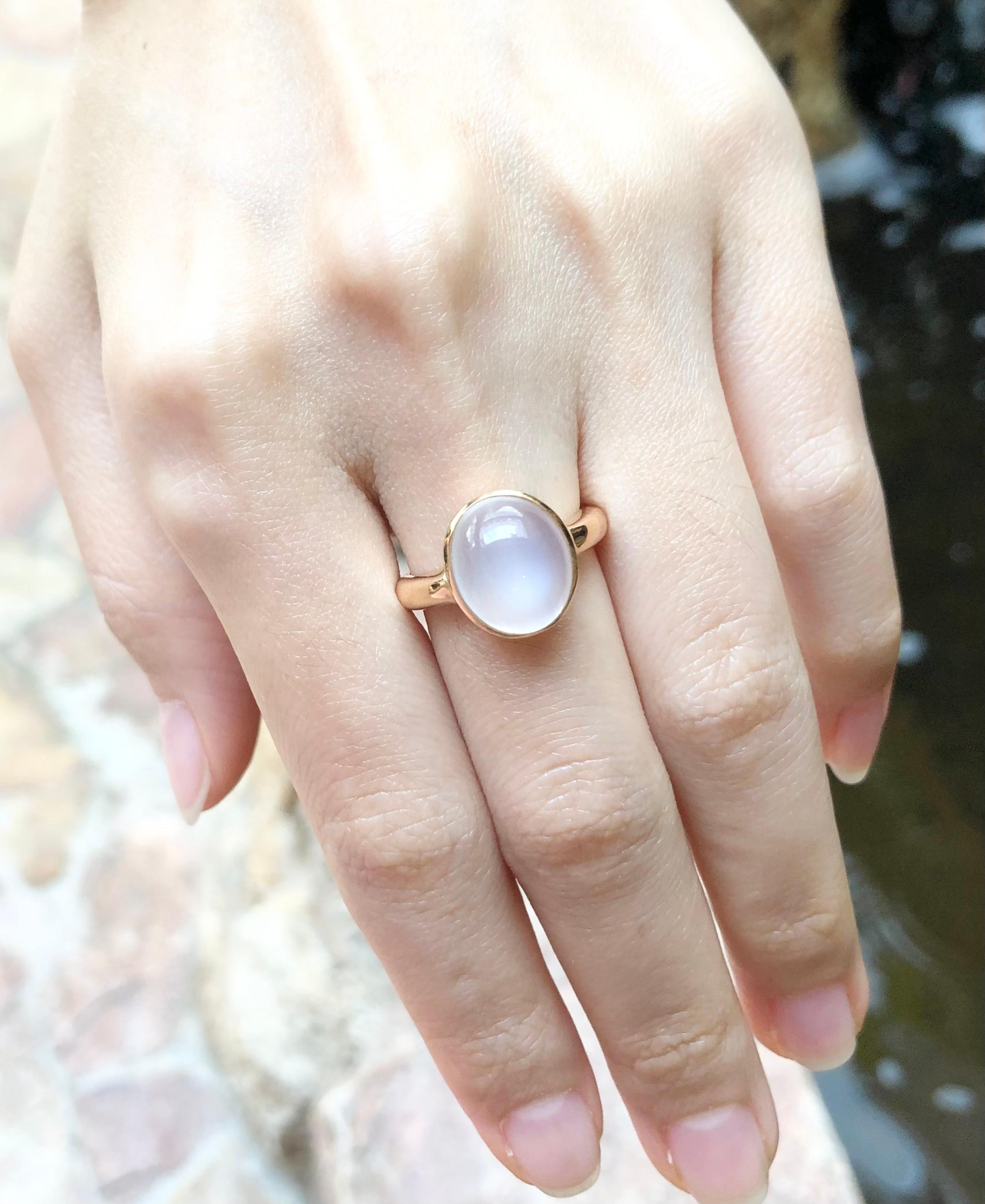 Contemporary Moonstone Ring Set in 18 Karat Rose Gold Settings For Sale