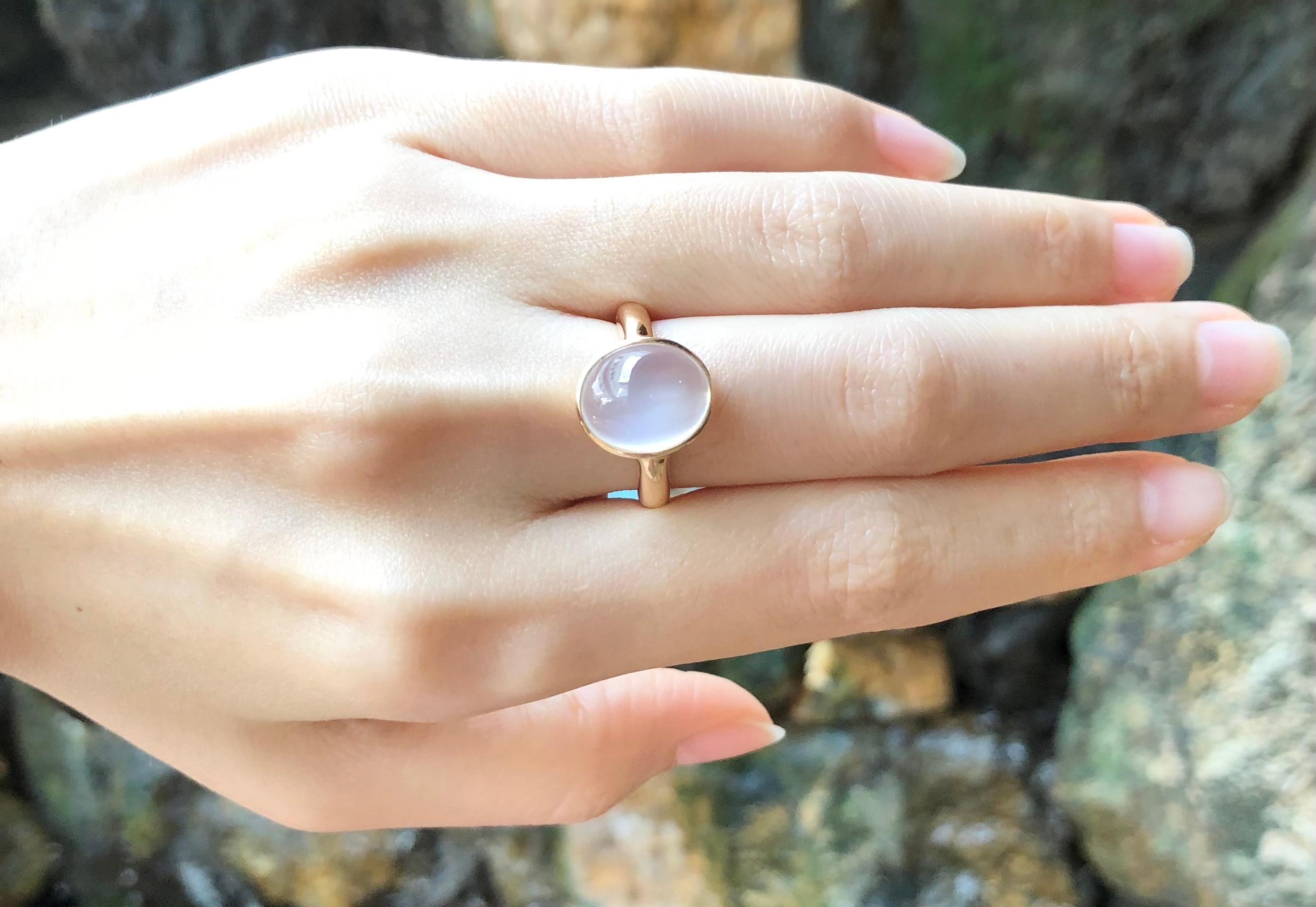 Cabochon Moonstone Ring Set in 18 Karat Rose Gold Settings For Sale