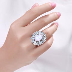 Moonstone Ring With Aquamarine 12.4 Carats Sterling Silver
