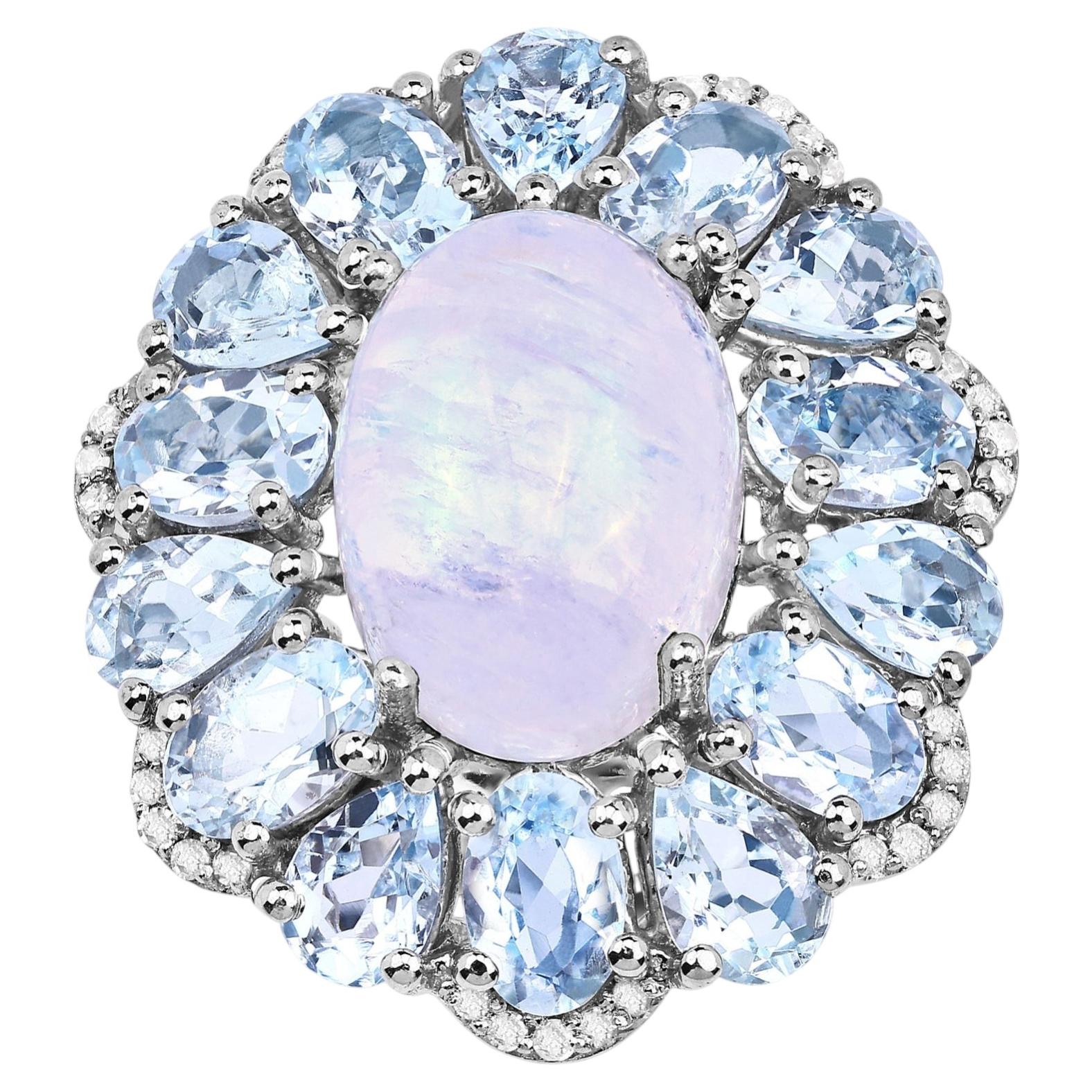 Moonstone Ring With Aquamarine 12.4 Carats Sterling Silver