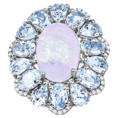 Moonstone Ring With Aquamarine 12.4 Carats Sterling Silver