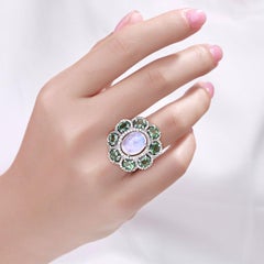Anello con pietra di luna e ametista verde da 8,58 carati, argento sterling
