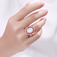 Moonstone Ring With Spessartite Garnet 6.32 Carats Sterling Silver