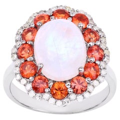 Anello con pietra di luna e granato spessartite da 6,32 carati, argento sterling