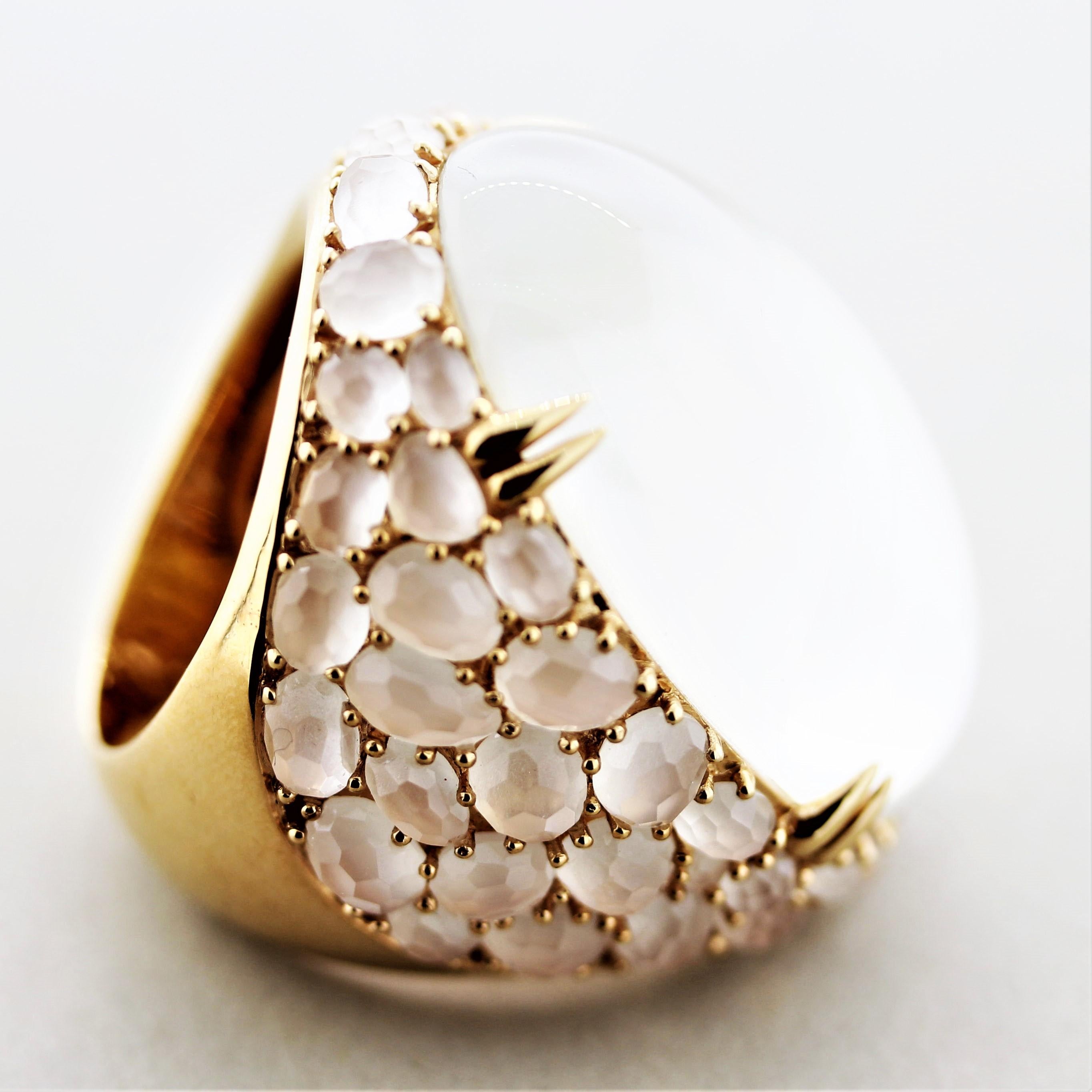Women's Moonstone Rock-Crystal Mother-of-Pearl Gold Cocktail Ring For Sale
