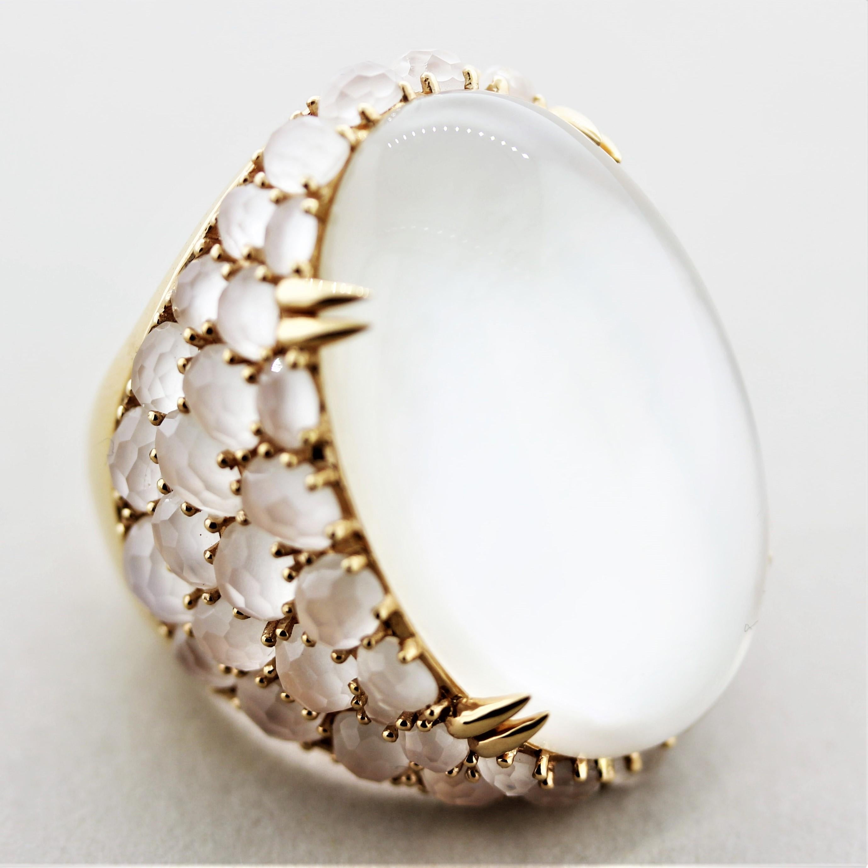 Moonstone Rock-Crystal Mother-of-Pearl Gold Cocktail Ring For Sale 1