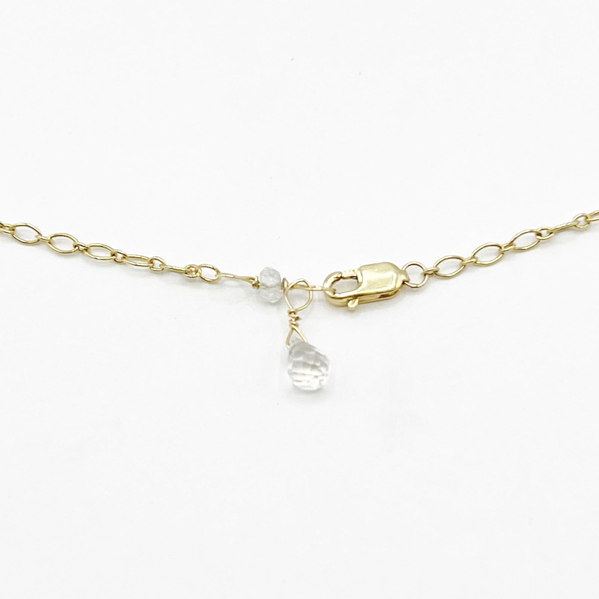 Moonstone Rose Cut Graduated Stones Set in 14 Karat Gold Necklace In New Condition For Sale In Berkeley, CA