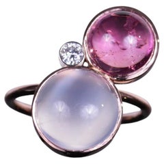 Moonstone, Rubellite, and Diamond Rose Gold Ring