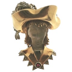 Retro Moonstone, Rubi and Gold Musketeer Brooch