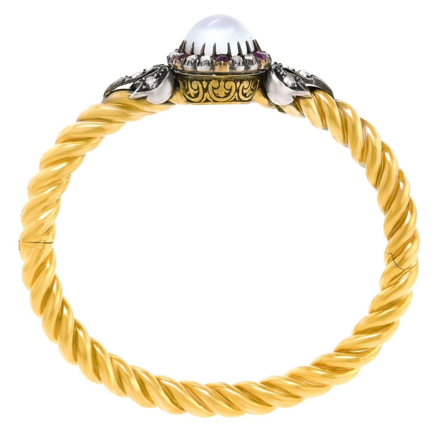 Bracelet en pierre de lune, rubis et diamant 18k c1870s France en vente 3