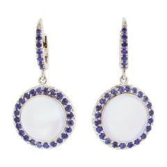 Moonstone Sapphire and Platinum Earrings