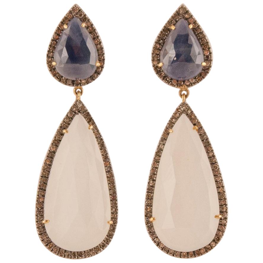 Moonstone Sapphire Diamond Dangle Earrings