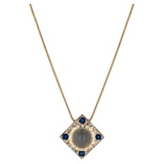 Moonstone Sapphire Diamond Estate Pendant Necklace