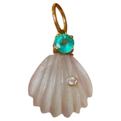 Moonstone Shell Pendant with Diamond & Emerald