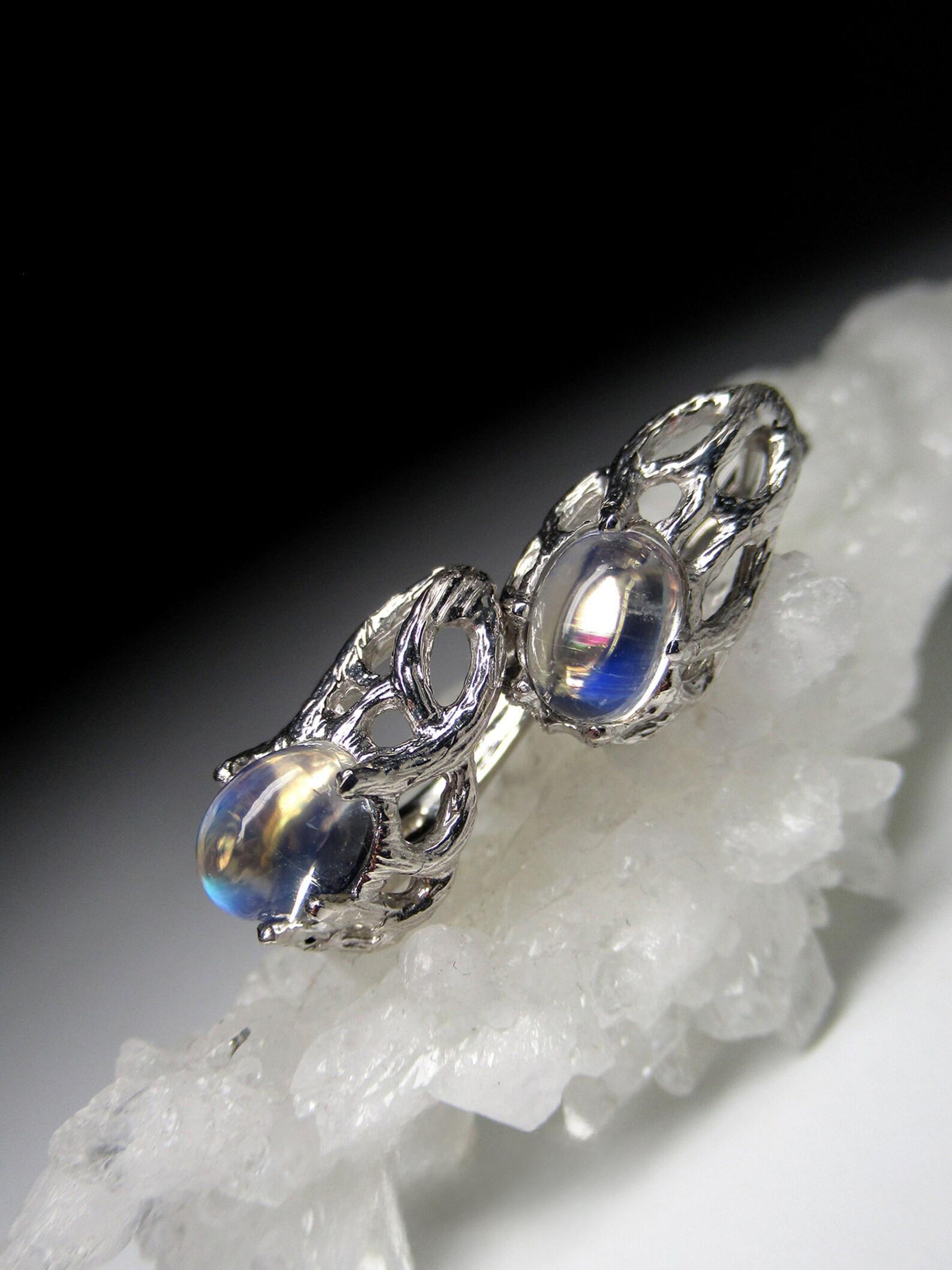 Orecchini in argento con pietra di luna Stile Art Noveau Gemma blu naturale Regalo per moglie matrimonio in vendita 2