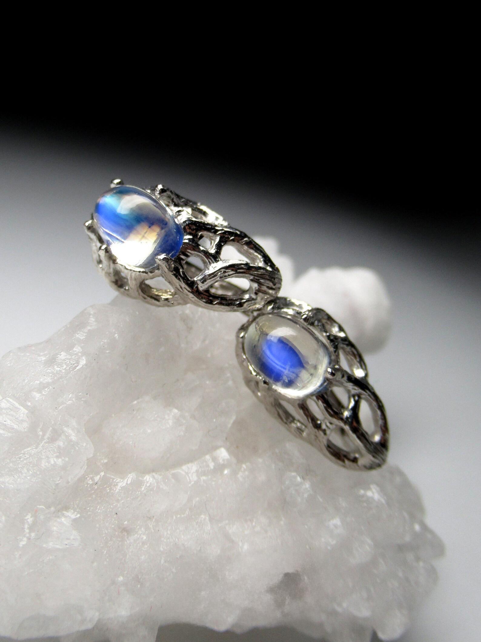 Orecchini in argento con pietra di luna Stile Art Noveau Gemma blu naturale Regalo per moglie matrimonio in vendita 3