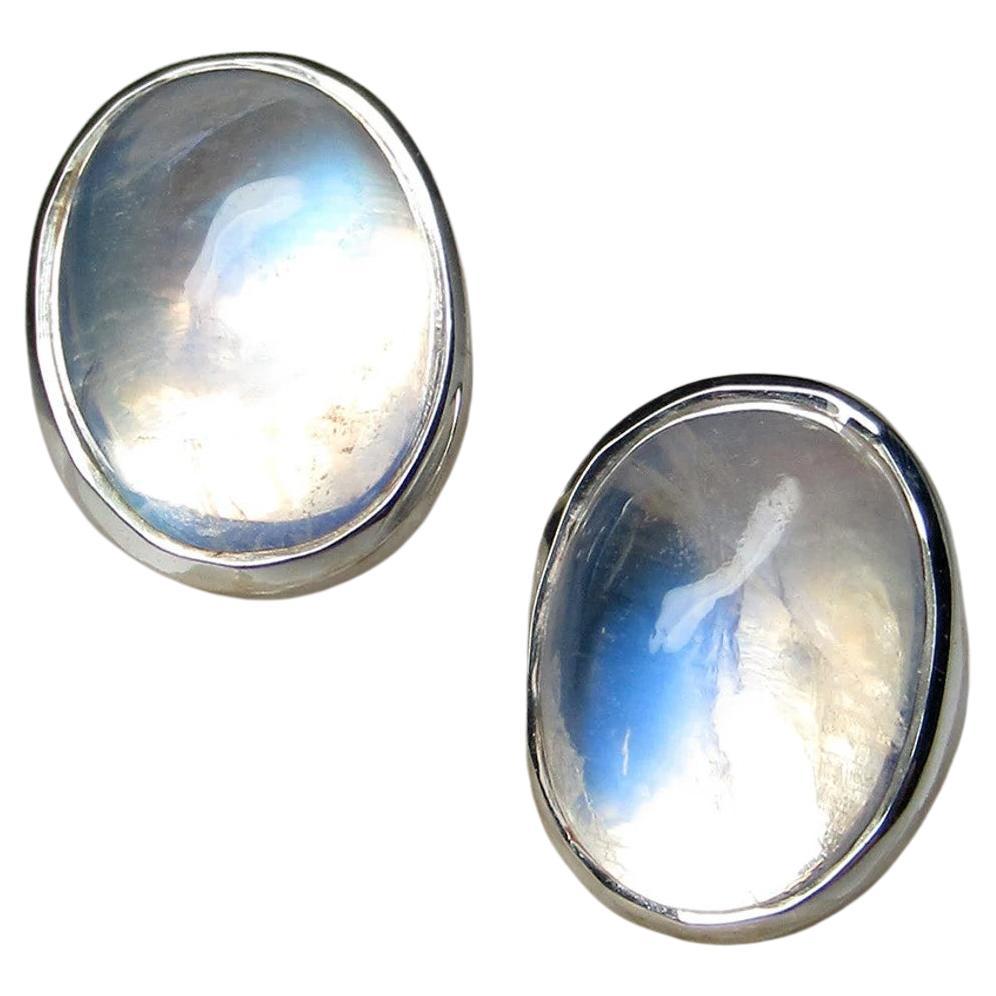 Moonstone Silver Earrings Blue Gemstone Collection Minimal gift colleague