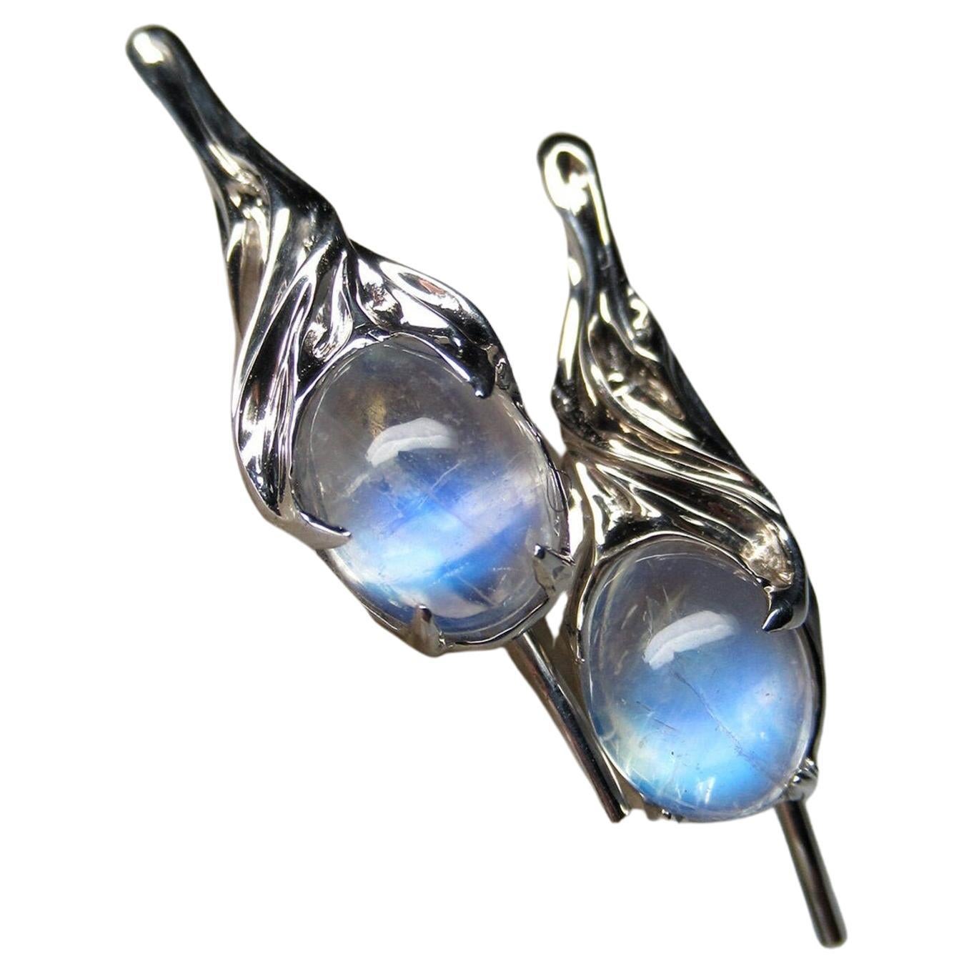 Boucles d
oreilles en argent Pierre de Lune Naturelle Pierre précieuse Unisexe Style LOTR