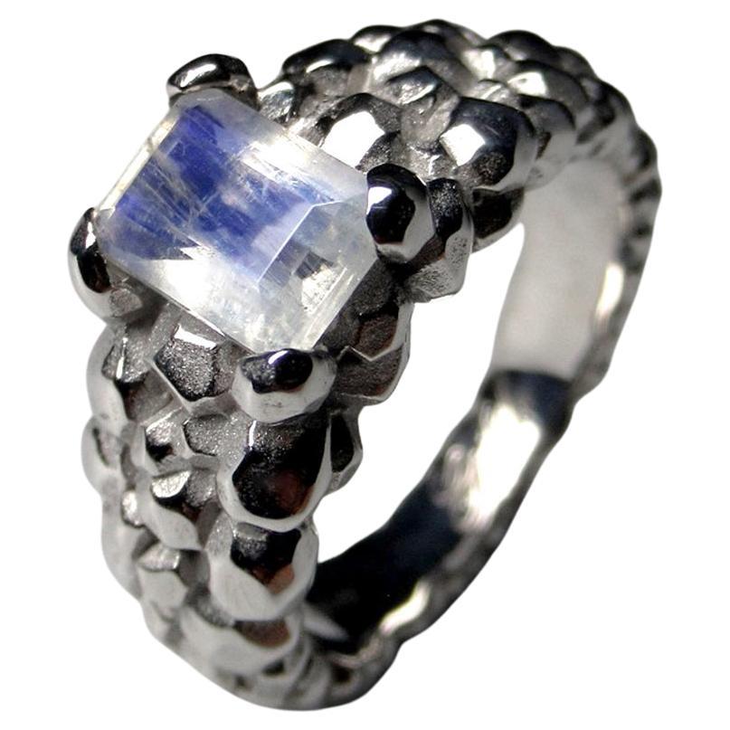 Anello d
argento con pietra di luna Blu Gemma naturale Gioielli unisex Regalo in stile LOTR