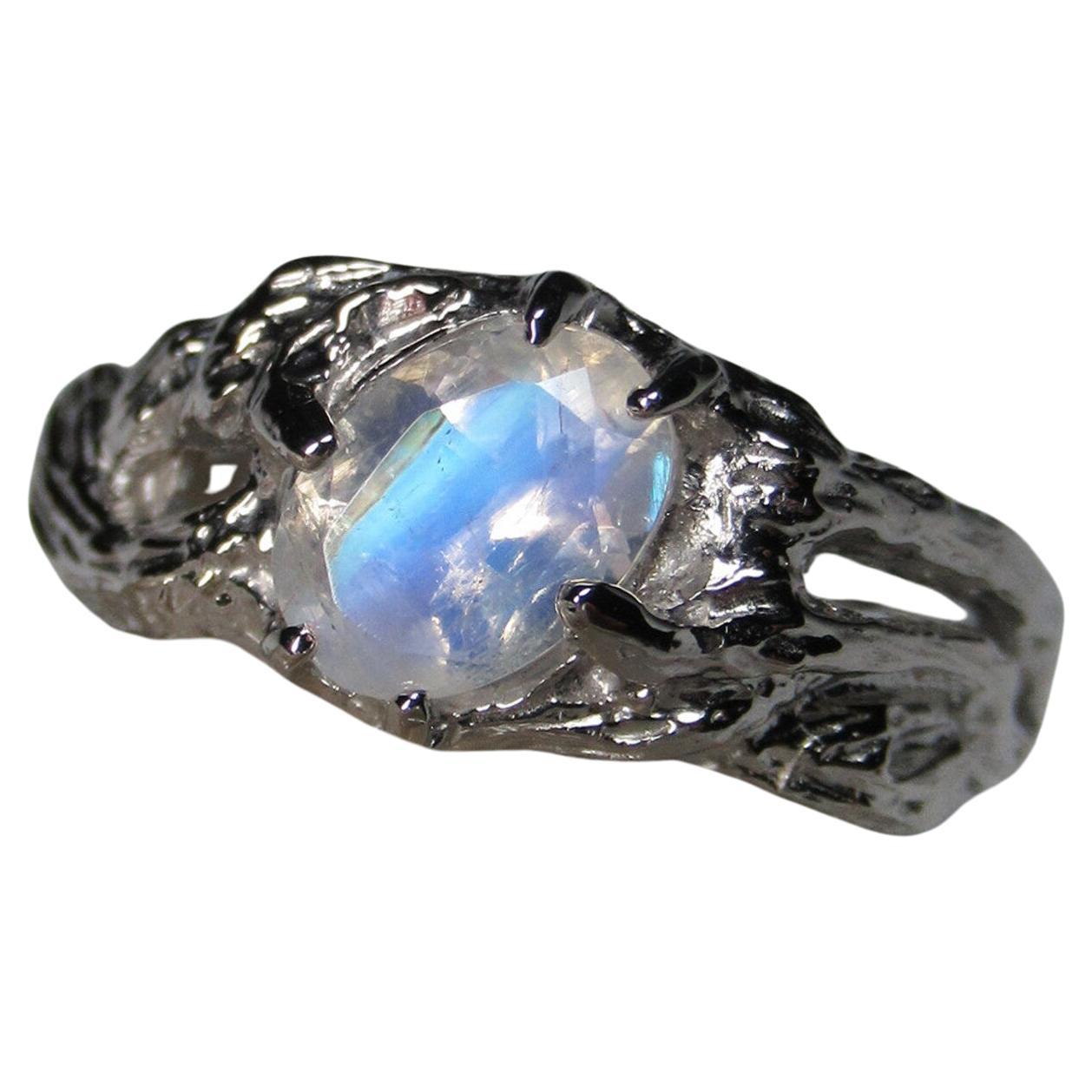Moonstone Silver Ring Natural Gemstone Unisex Jewelry LOTR Style