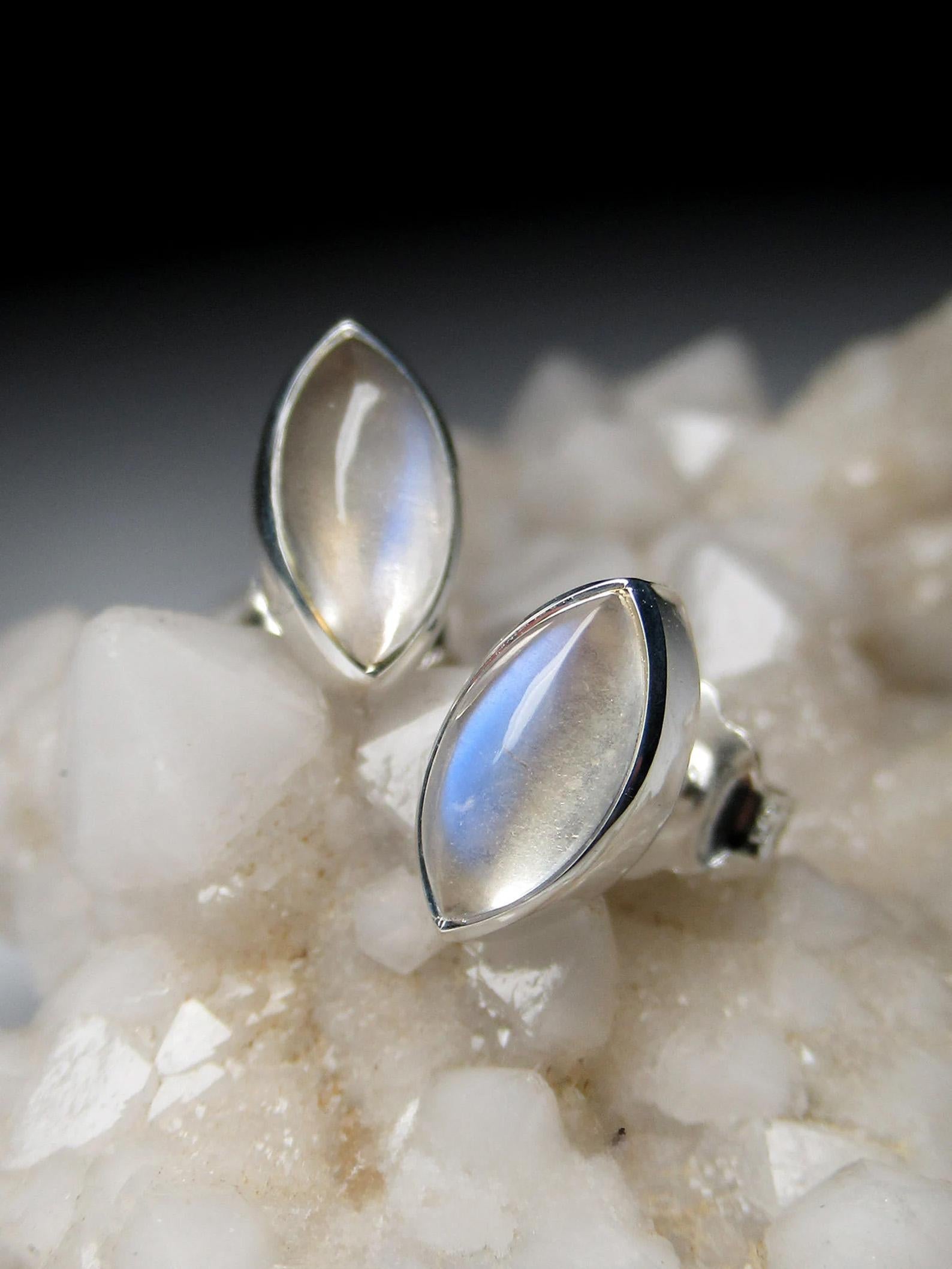 Moonstone Silver Stud Earrings Natural Fine Quality Adularia Gemstone For Sale 4