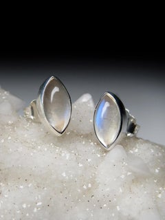 Moonstone Silver Stud Earrings Natural Fine Quality Adularia Gemstone