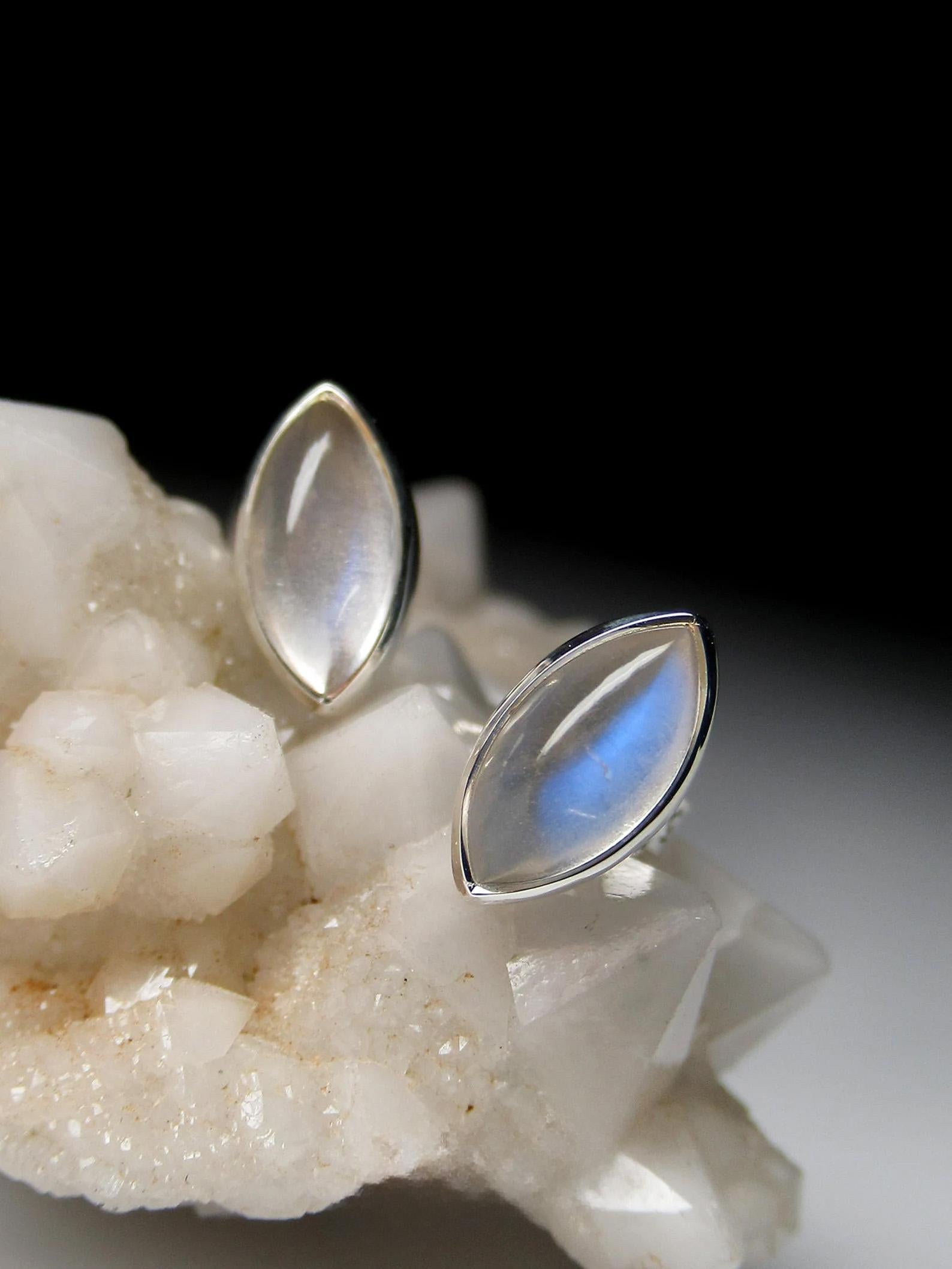 Moonstone Silver Stud Earrings Natural Fine Quality Adularia Gemstone For Sale 1