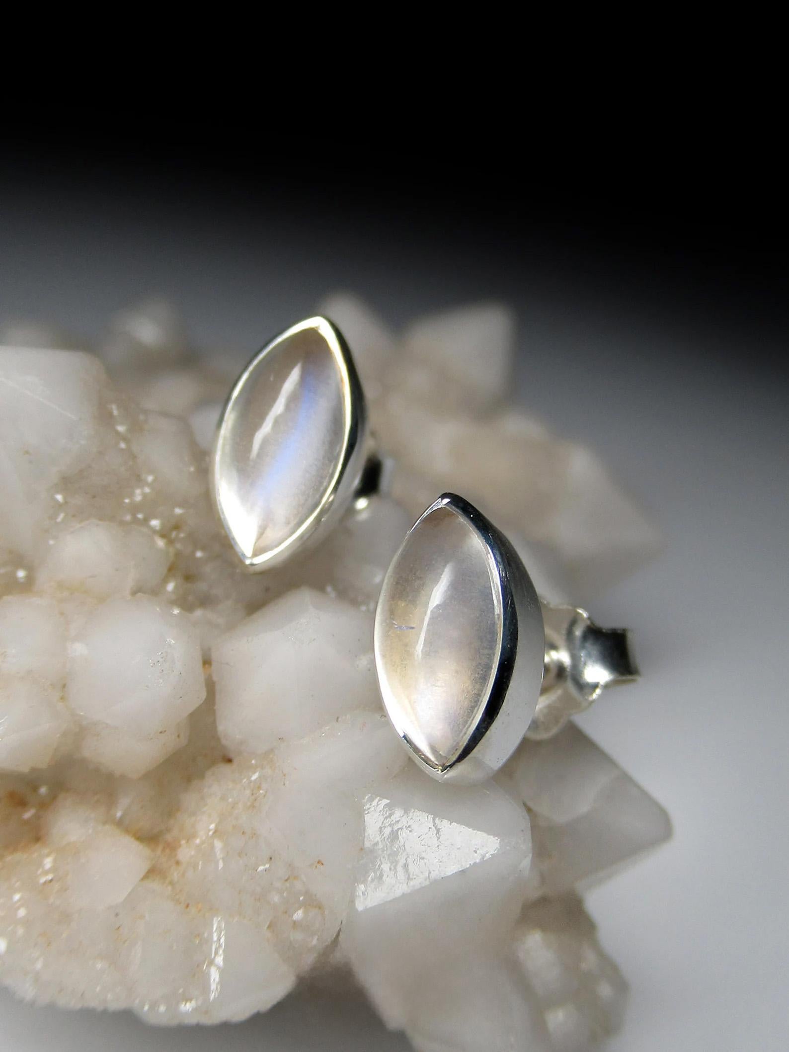 Moonstone Silver Stud Earrings Natural Fine Quality Adularia Gemstone For Sale 2