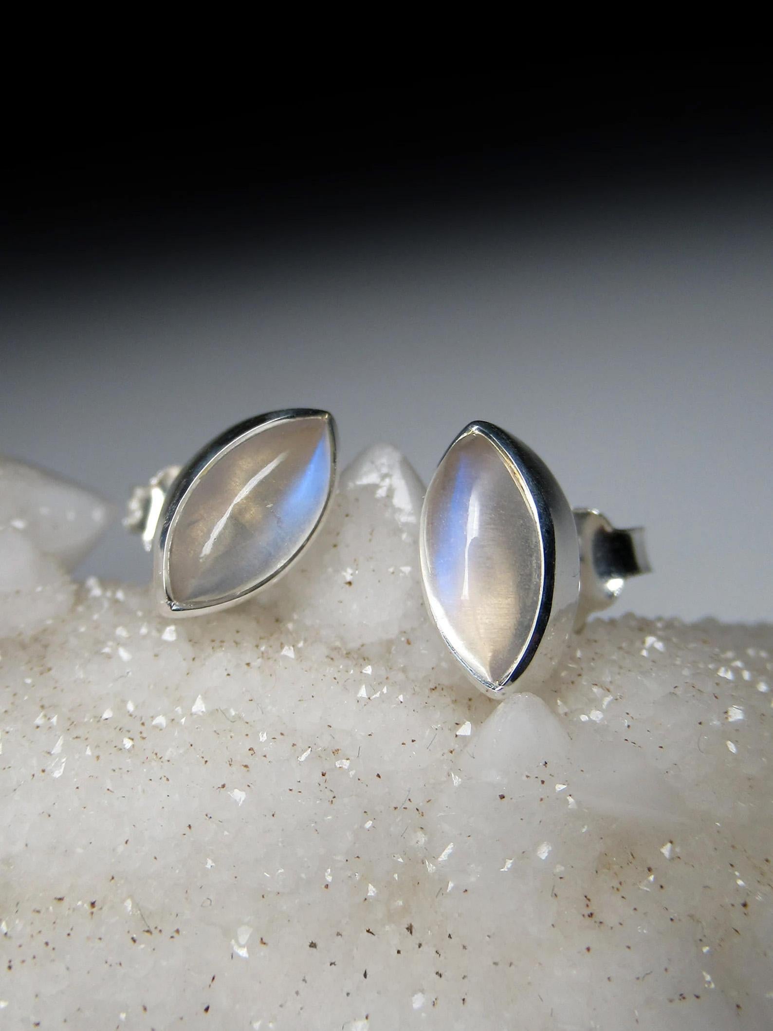 Moonstone Silver Stud Earrings Natural Fine Quality Adularia Gemstone For Sale 3