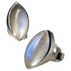 Moonstone Silver Stud Earrings Natural Fine Quality Adularia Gemstone (Boucles d'oreilles pierre de lune en argent)