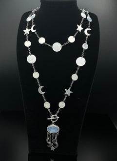 Moonstone Star & Moon long necklace