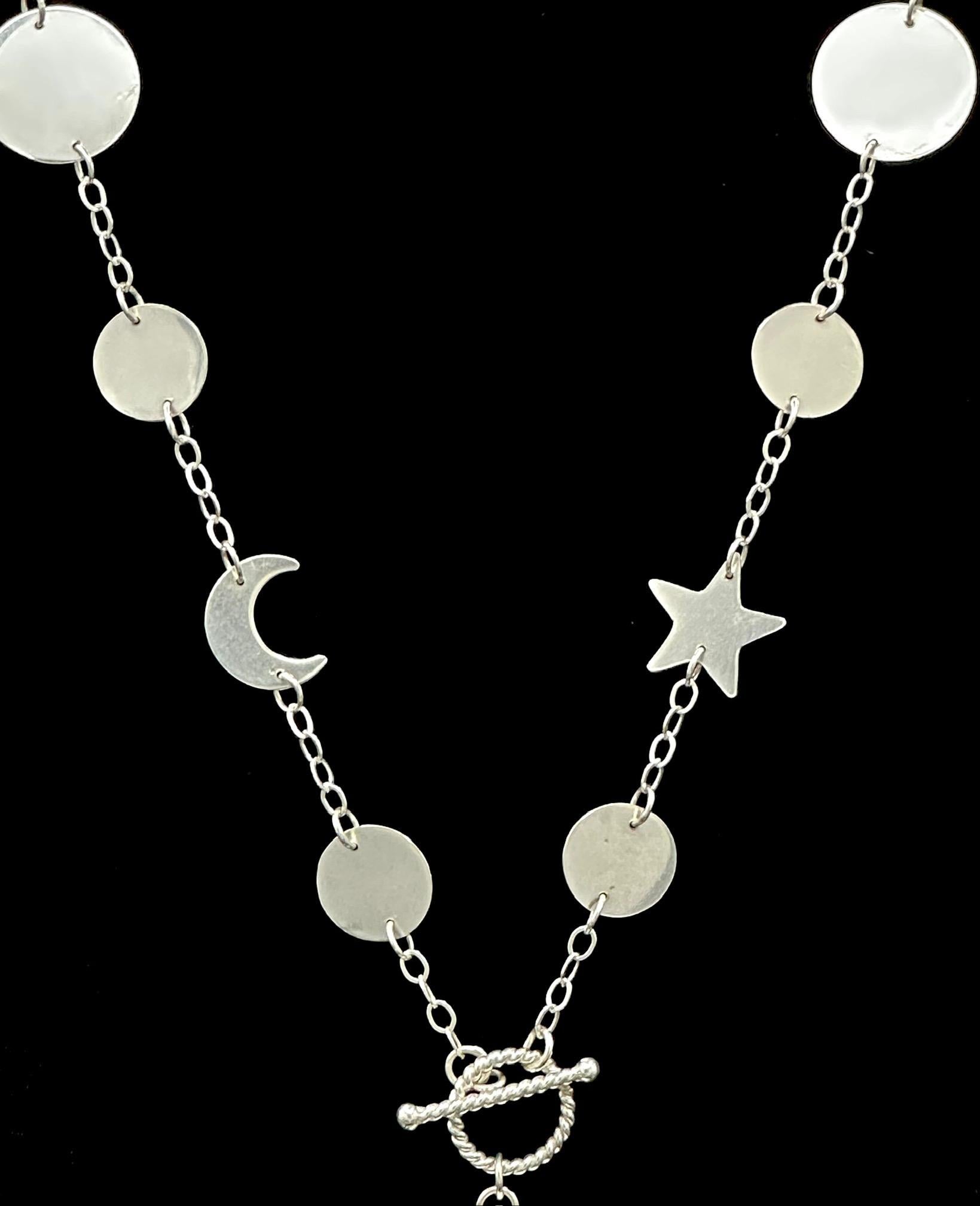 Oval Cut Moonstone Star & Moon long necklace For Sale