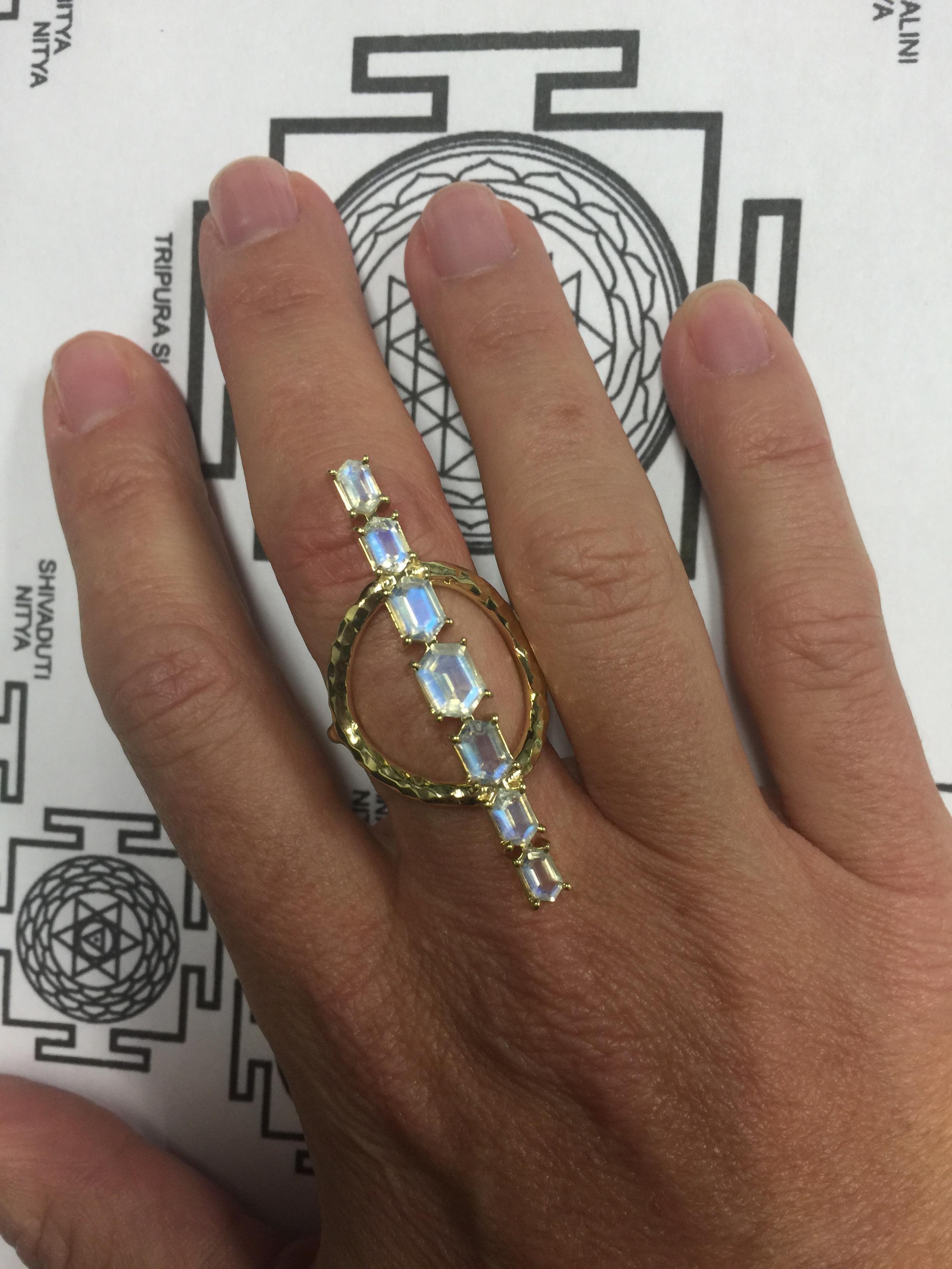 Hexagon Cut Moonstone  and Gold Statement Ring  For Sale