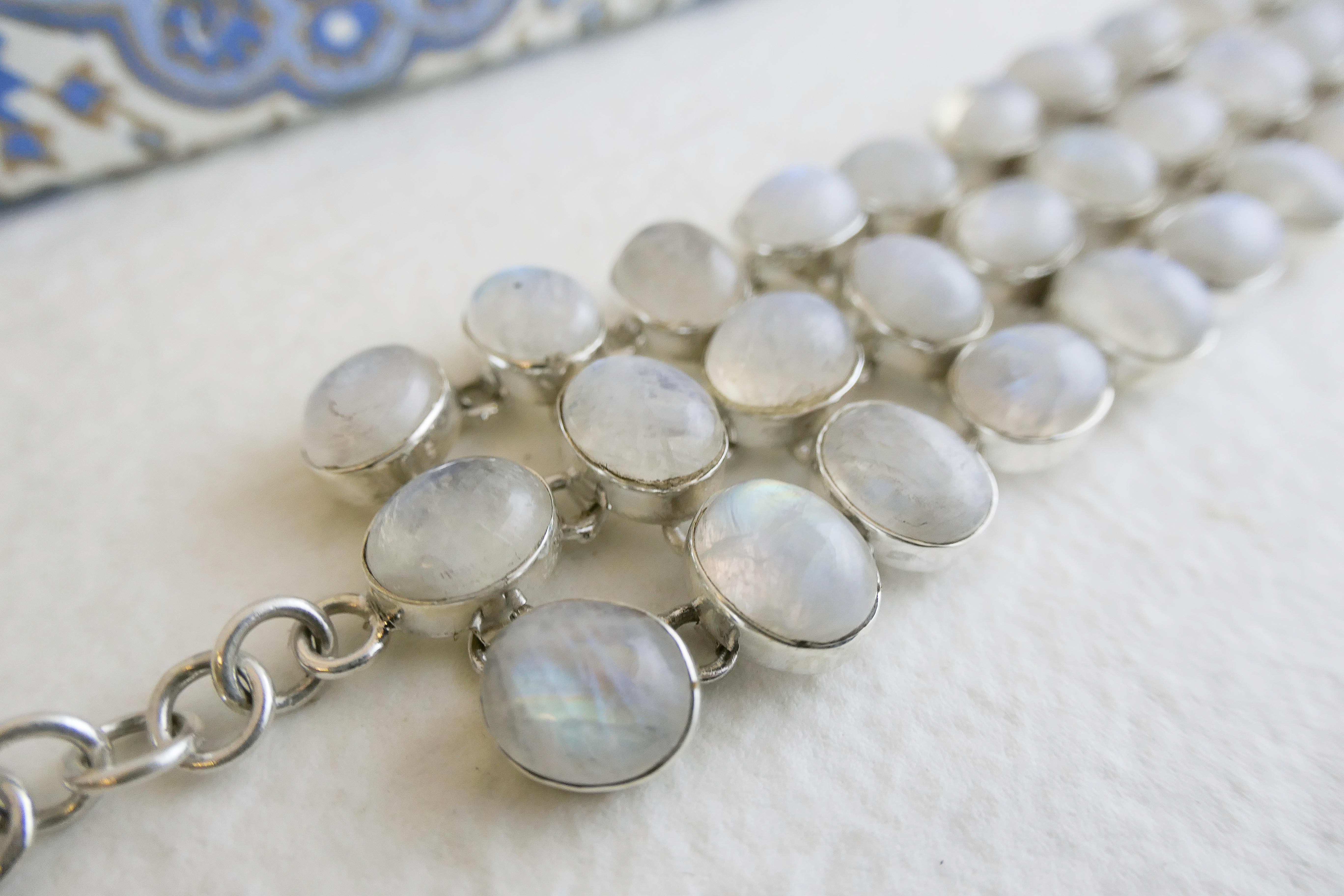 Bracciale in argento con pietra lunare in vendita 4