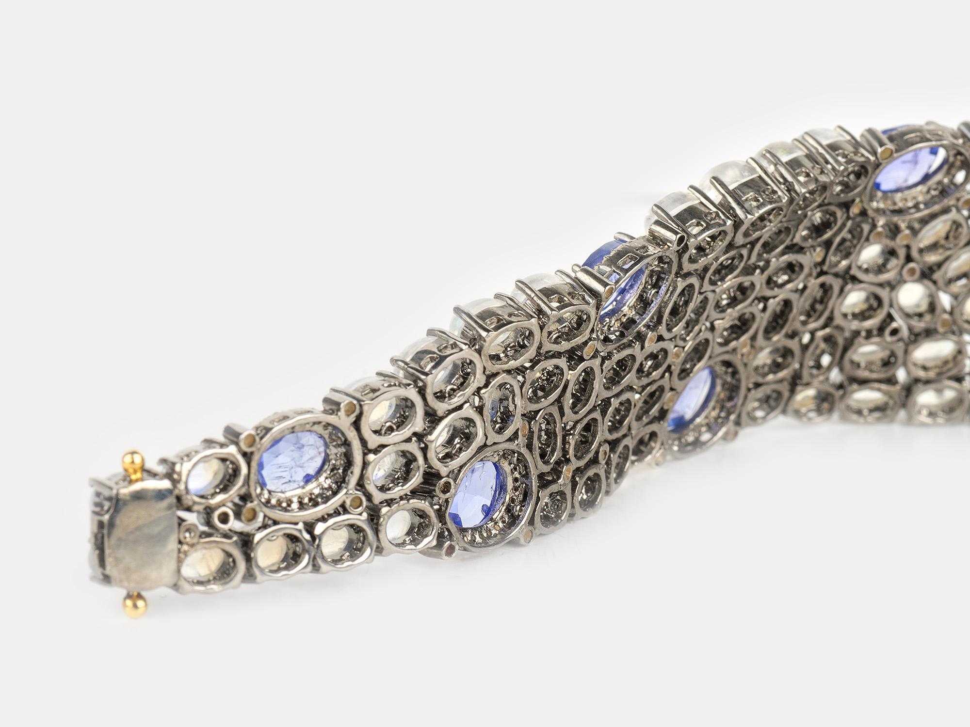 Women's or Men's Moonstone Tanzanite and Diamond Bracelet