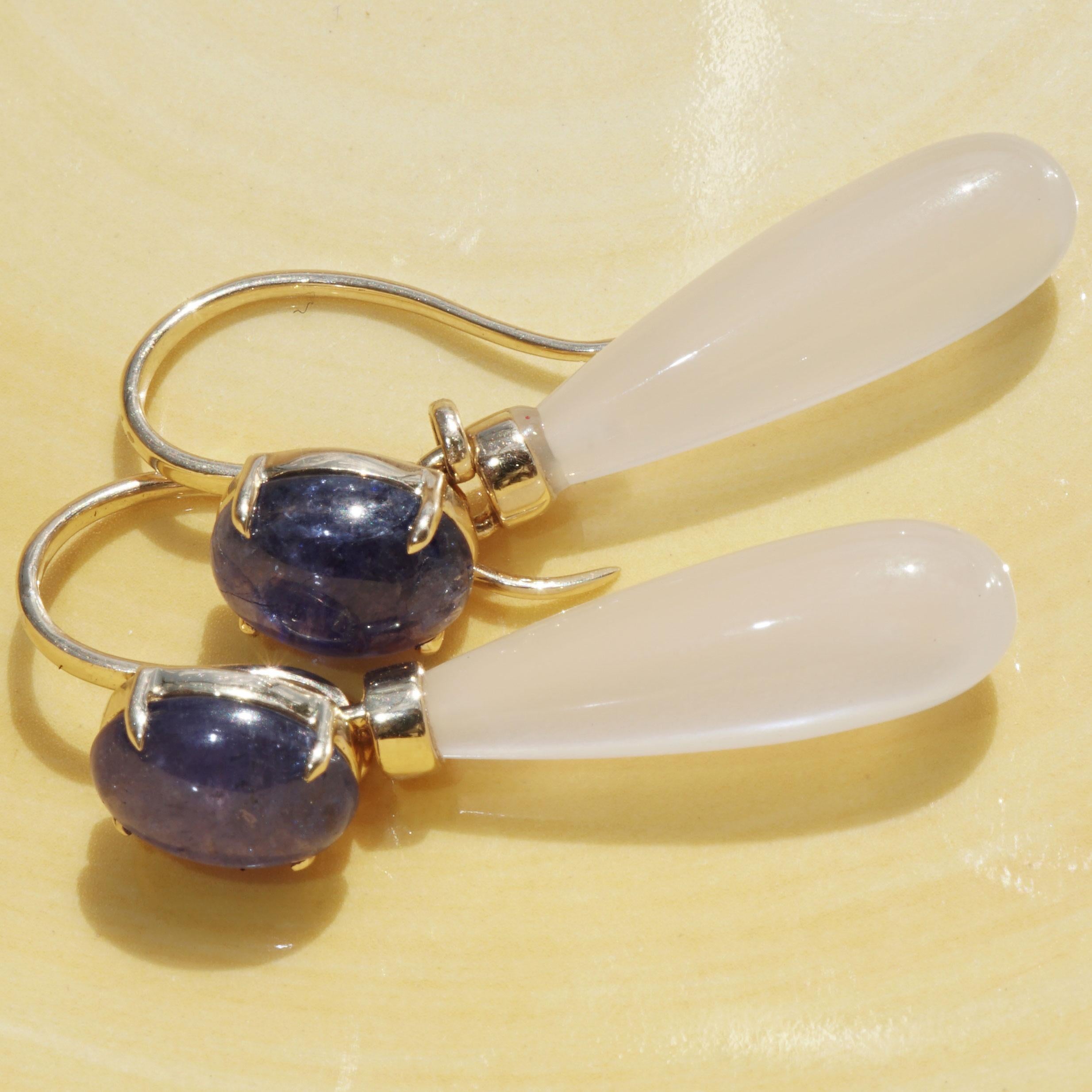 Moonstone Tanzanite Earrings natural Colors cool Combination detachable dangles In New Condition For Sale In Viena, Viena