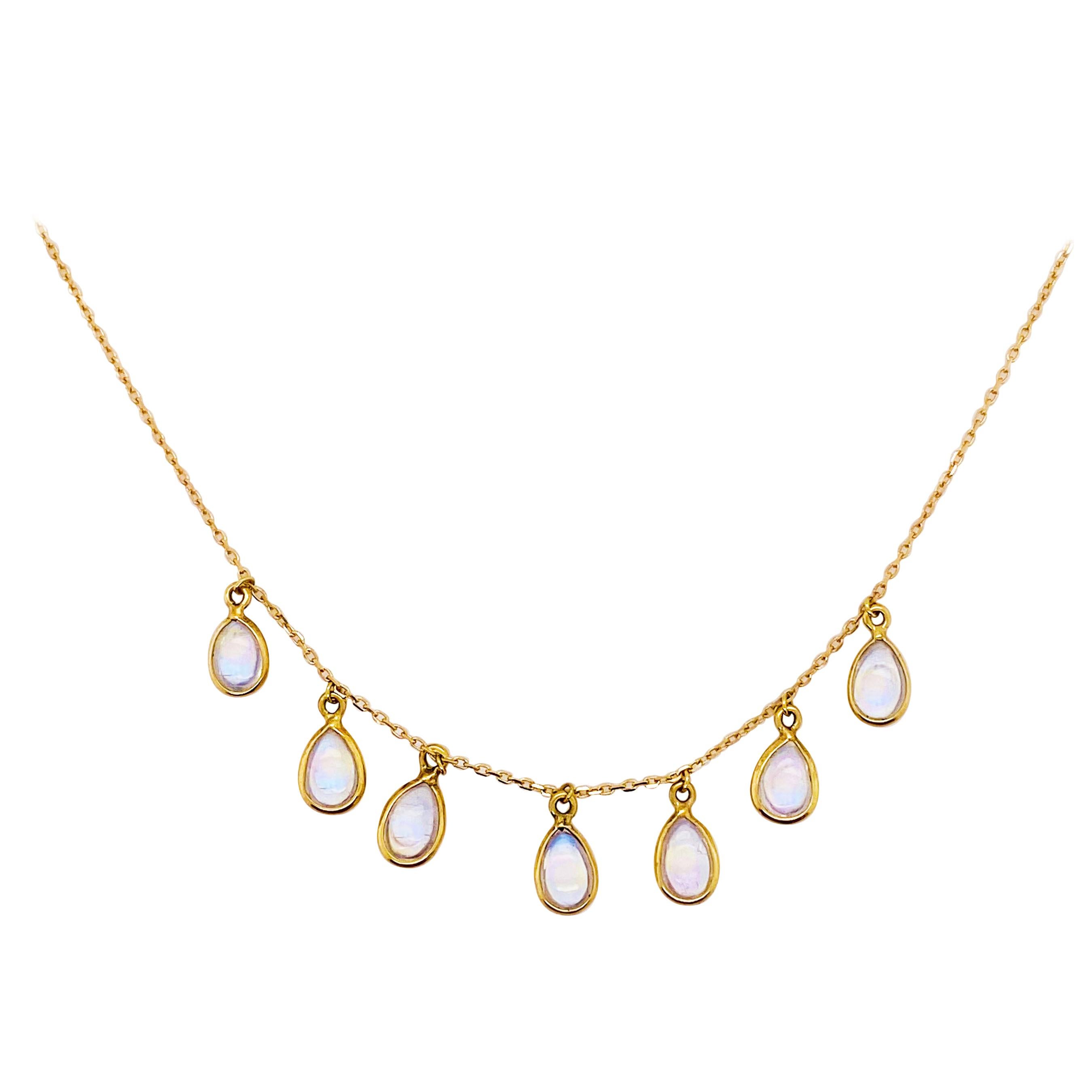 Moonstone Teardrop Necklace Bezel Set in 18k Gold, Original Necklace Adjustable