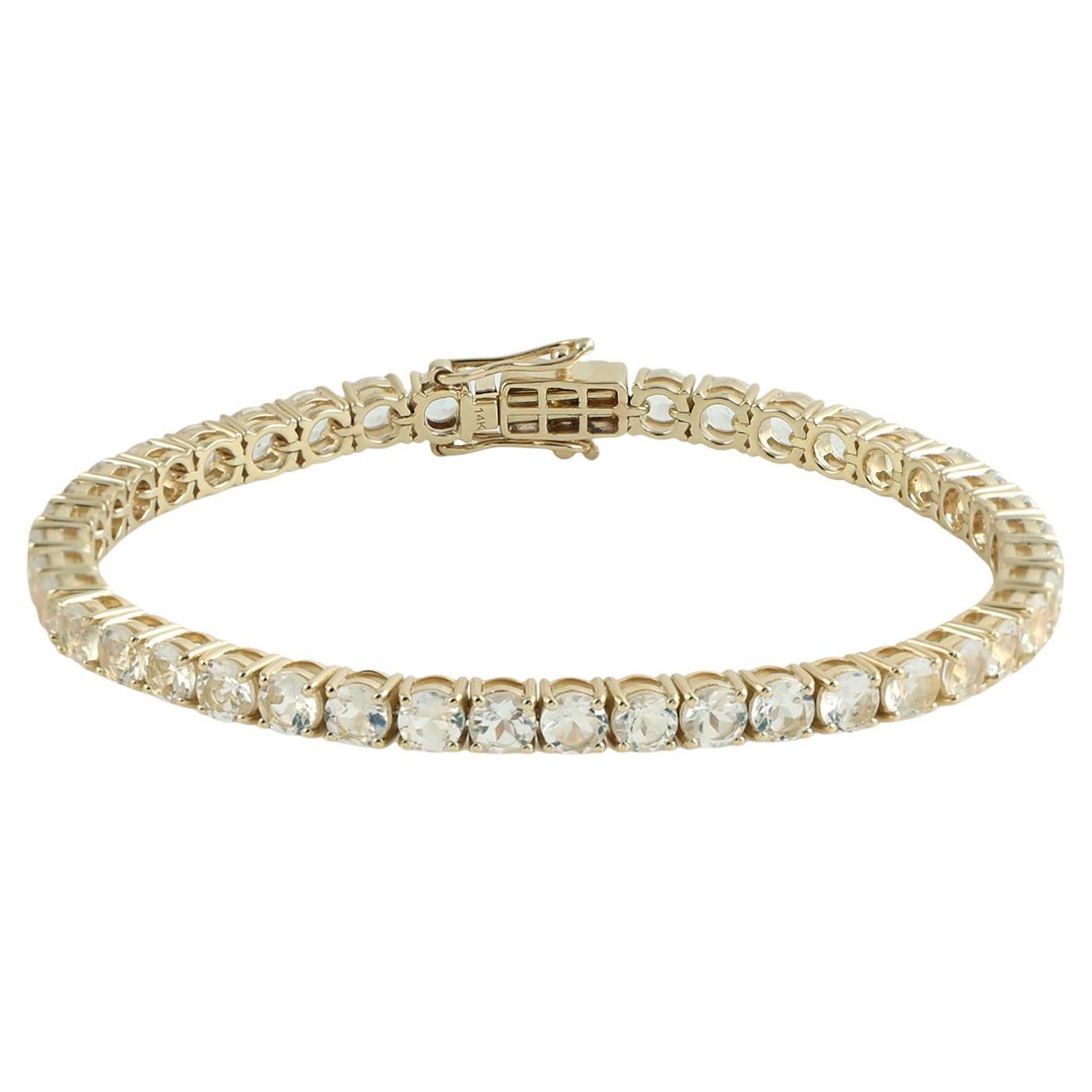 Moonstone Tennis Bracelet Made In 14k Yellow Gold